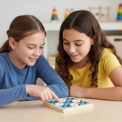 Enfants jouant au Jeu de réflexion morpion