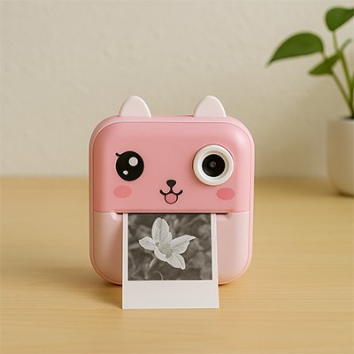Appareil photo rose avec impression photo