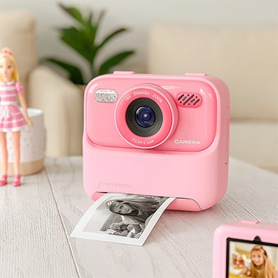 Appareil photo rose posé photo sortant