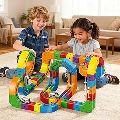 Deux enfants construisant Jeu de construction magnétique