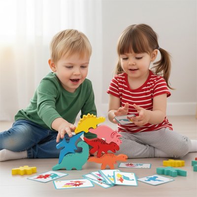 Deux enfants jouant jeu d'équilibre empilement