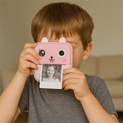 Enfant avec Appareil photo rose