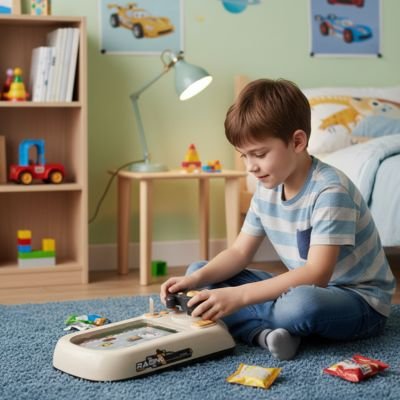 Enfant avec Jeu d adresse volant de course