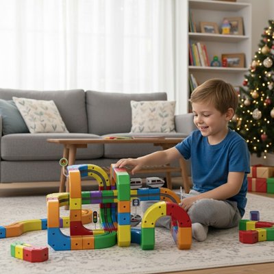 Enfant avec Jeu de construction magnétique