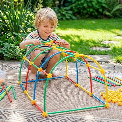 Enfant construisant Jeux de construction en paille