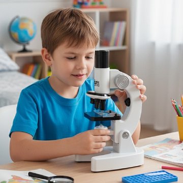 Enfant examinant avec Microscope enfant