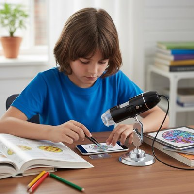 Enfant examinant avec Microscope portable enfant 
