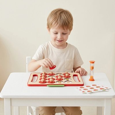Enfant jouant au Jeu de memoire échec animalier