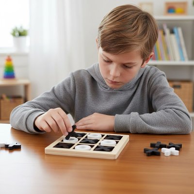 Enfant jouant au Jeu de réflexion morpion
