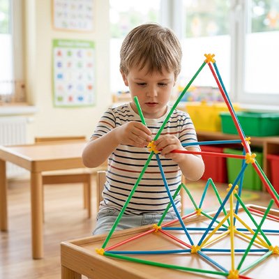 Enfant jouant aux Jeux de construction en paille colorées
