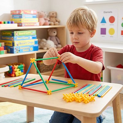 Enfant jouant aux Jeux de construction en paille