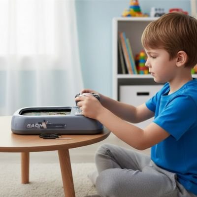 Enfant jouant Jeu d adresse volant de course