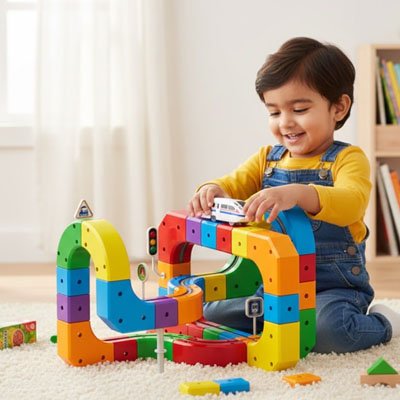 Enfant jouant Jeu de construction magnétique