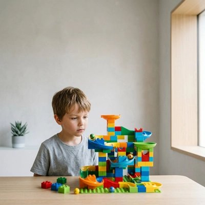 Enfant jouant Jeux de construction circuit à bille