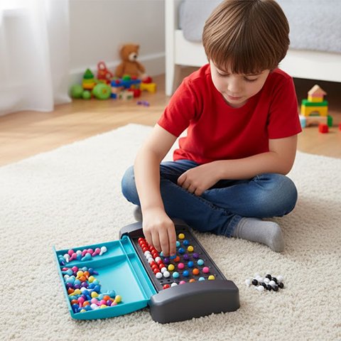 Enfant jouant Jeux de réflexion pions 