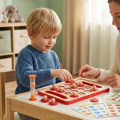 Enfant maman jouant au Jeu de memoire échec animalier