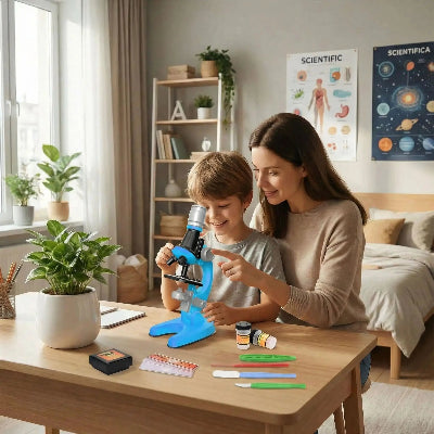 enfant maman observant avec microscope pour enfants 