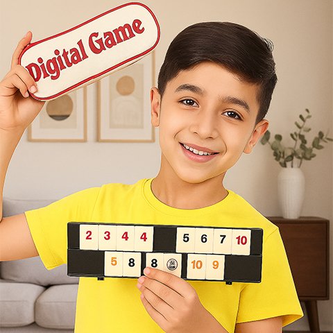 Enfant souriant avec chevalet dalles cube rami
