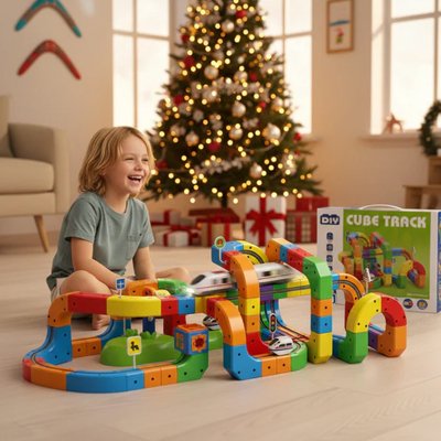 Enfant souriant devant Jeu de construction magnétique