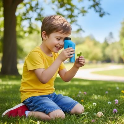 Enfant utilisant Microscope enfant au parc