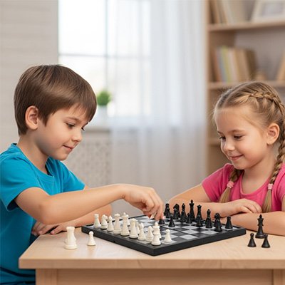 Enfants jouant au jeu d'échec 