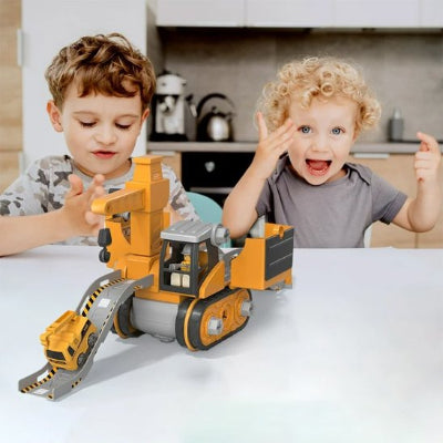 enfants jouant jeu de construction véhicule d'ingénierie