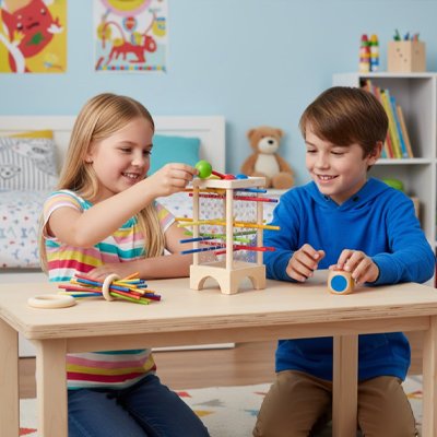 Enfants jouant Jeu de société tour en bois