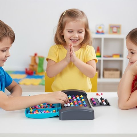 Enfants jouant Jeux de réflexion pions colorés