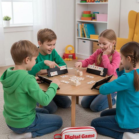 Enfants jouant Jeux de société cube rami