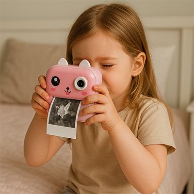 Fille avec Appareil photo rose
