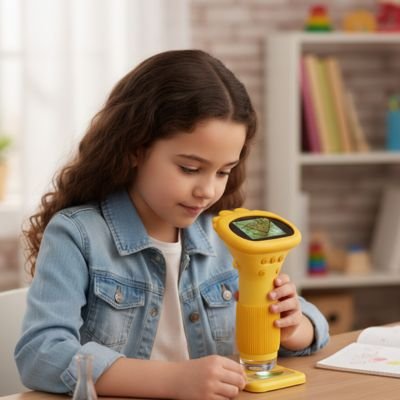 Fille examine avec Microscope enfant 