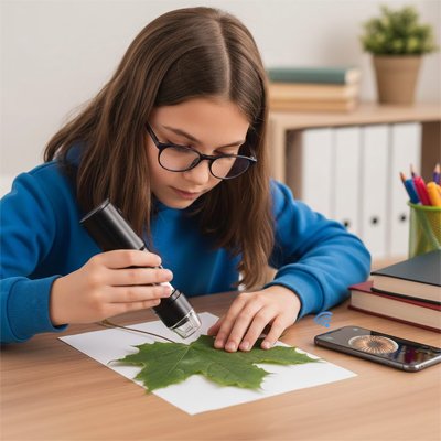 Fillette examinant avec Microscope portable enfant 