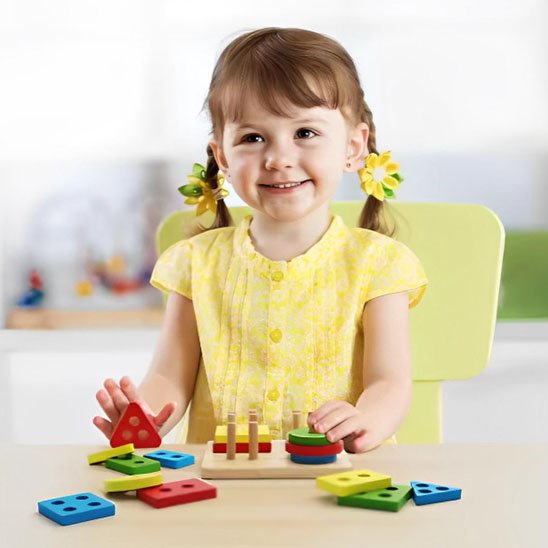 Fillette jouant aux Jeux de construction empilables