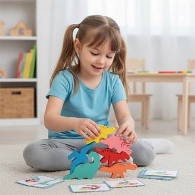 Fillette jouant jeu d'équilibre empilement