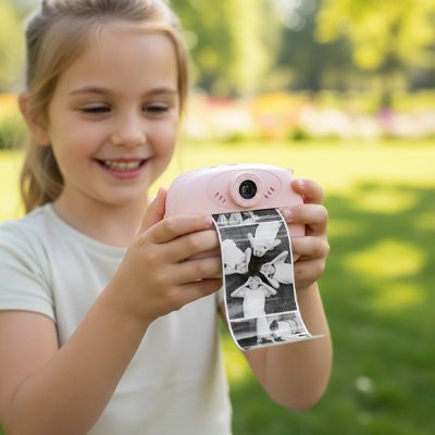 Fillette souriante avec son Appareil photo enfant 