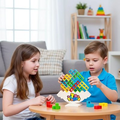 Fratrie jouant Jeu d adresse et d'équilibre