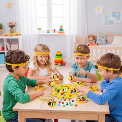 Fratries jouant aux Jeux de société enfant abeilles magnétiques