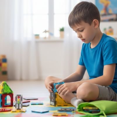 Jeu de construction magnétique enfant assemblant pièces