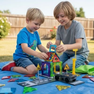 Jeu de construction magnétique enfants jouant