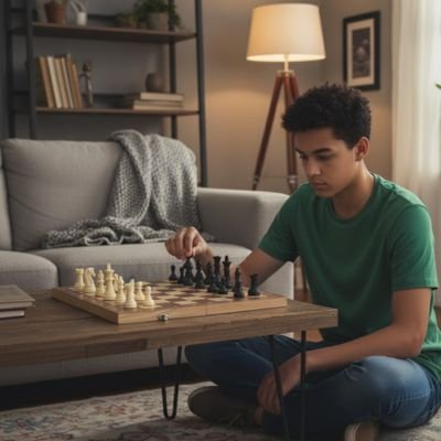 Jeune homme jouant au Plateau de jeu d'échec 