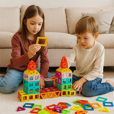 Jeunes enfant jouant au Jeu de construction magnétique