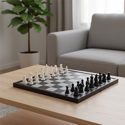 Plateau jeu d'échec posé sur table