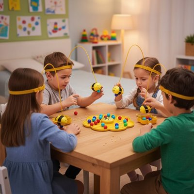 Quatre enfants jouant aux Jeux de société enfant abeilles magnétiques