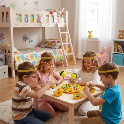 Quatre enfants jouant aux Jeux de société enfant plateau abeilles