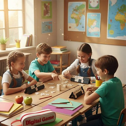 Quatre enfants jouant Jeux de société cube rami