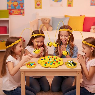 Quatre filles jouant aux Jeux de société enfant casques abeilles